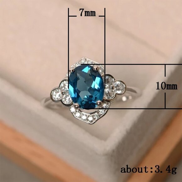 💍 Noble Jewelry Oval Pure Blue Zircon Elegant Rings for Women, PD312 - Picture 5 of 5